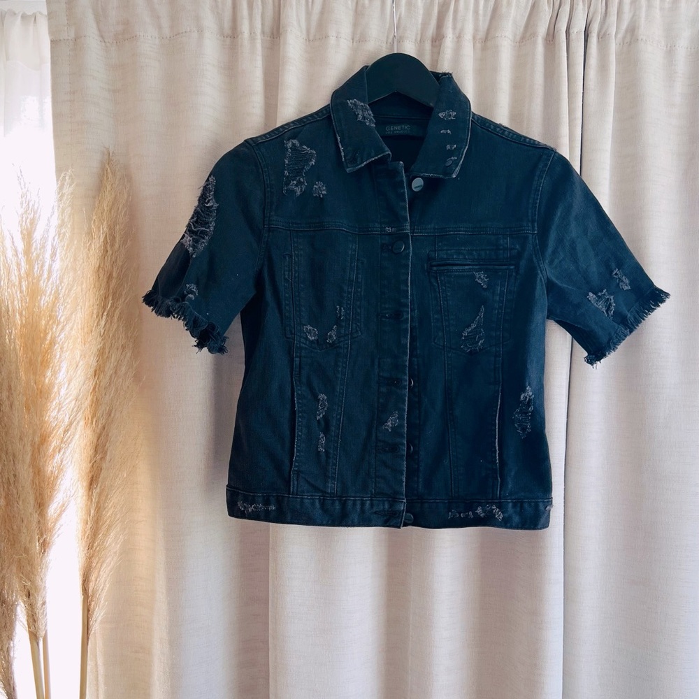 Genetic short sleeve denim distress jacket. Size XSmall worn once. Color Black